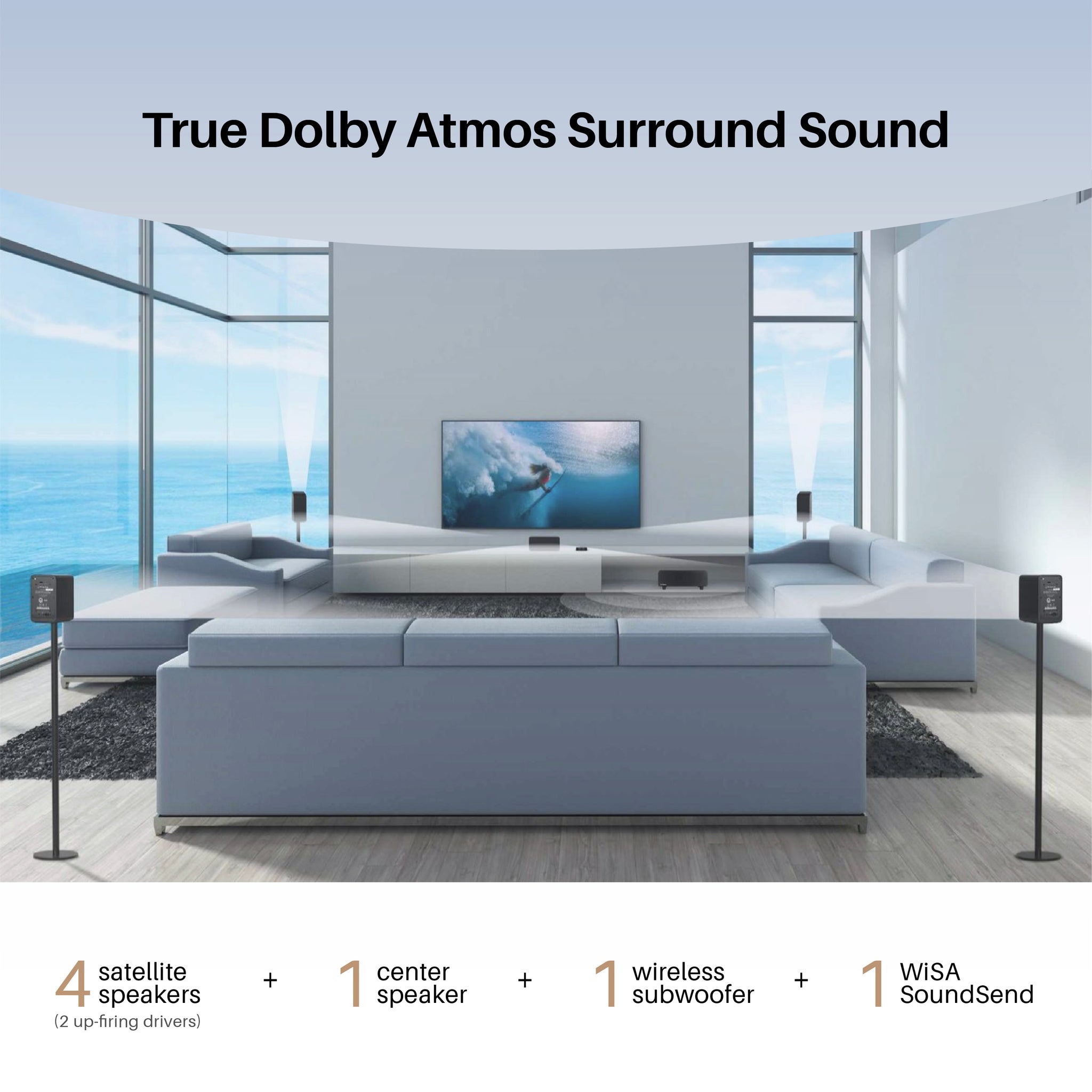 Wireless Dolby Atmos Home Theater System: 8-channel Surround